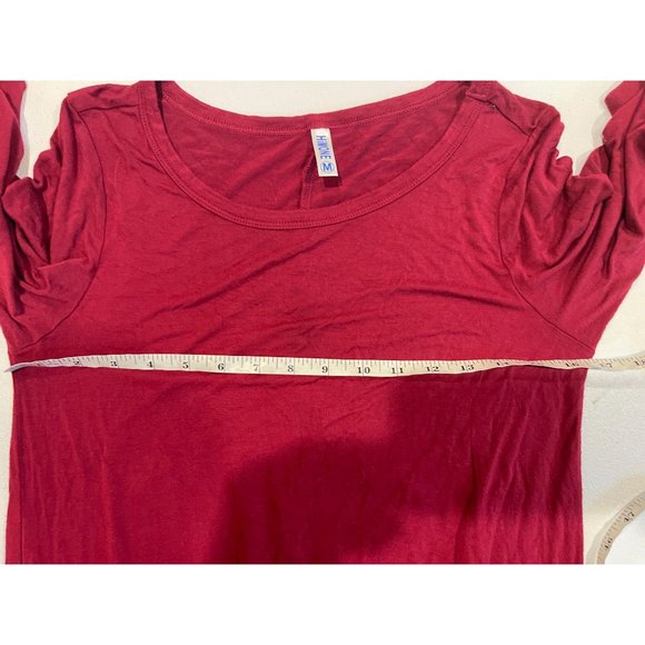 HIM ONE Womens Shift Mini Dress Long Sleeve Round Neck Maroon Size Medium - Picture 5 of 8